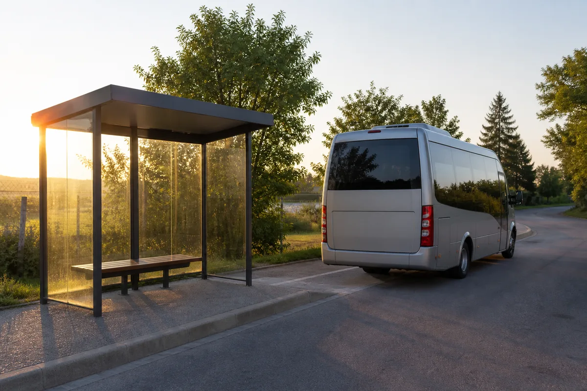 Minibus de transport à la demande à l&rsquo;arrêt sur une route de campagne